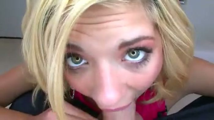 Sex in POV with pretty blonde in pink dress